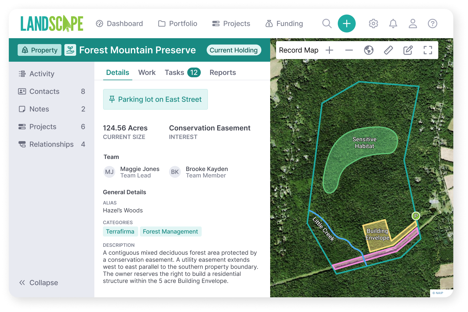 Landscape land conservation software record page