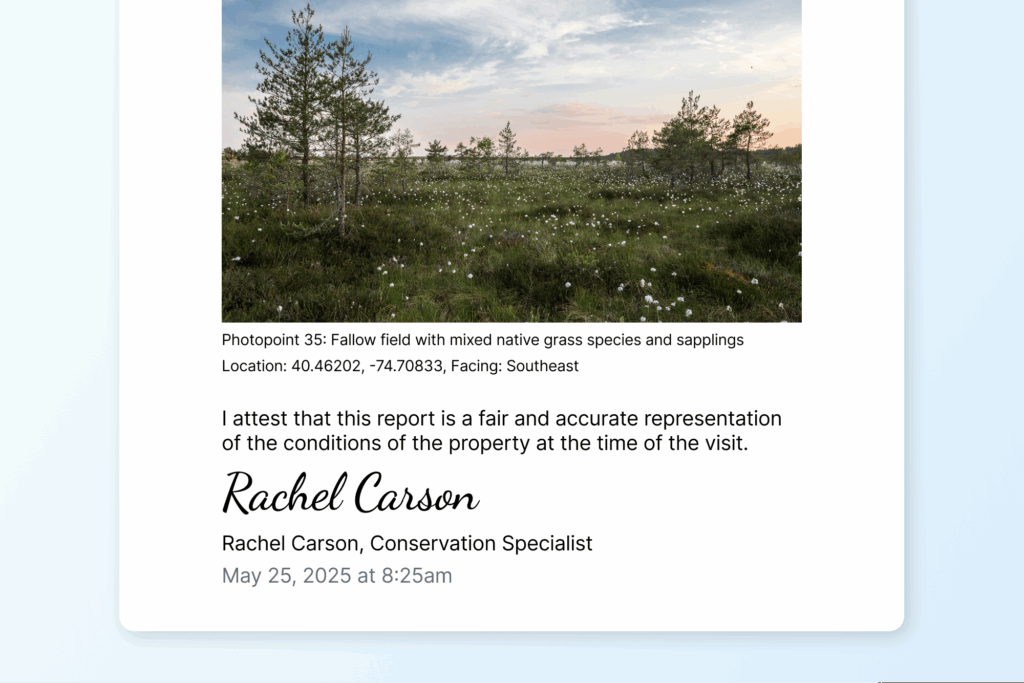 Landscape land conservation software report signatures